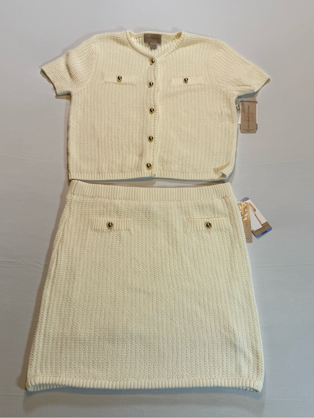 French Connection Cream Knit Matching Set Large NWT